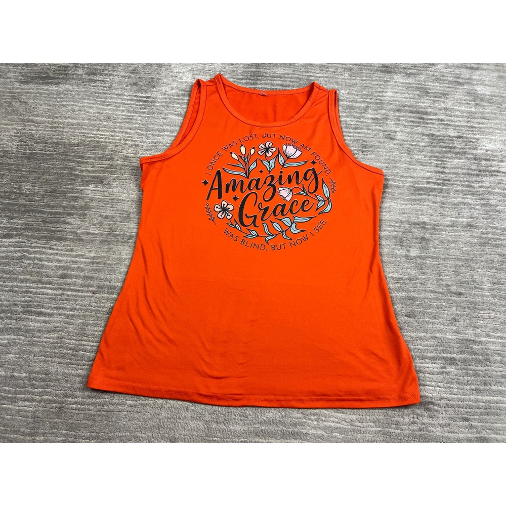 Unbranded Tank Top Womens XL Orange Amazing Grace Floral Graphic Religious Tank